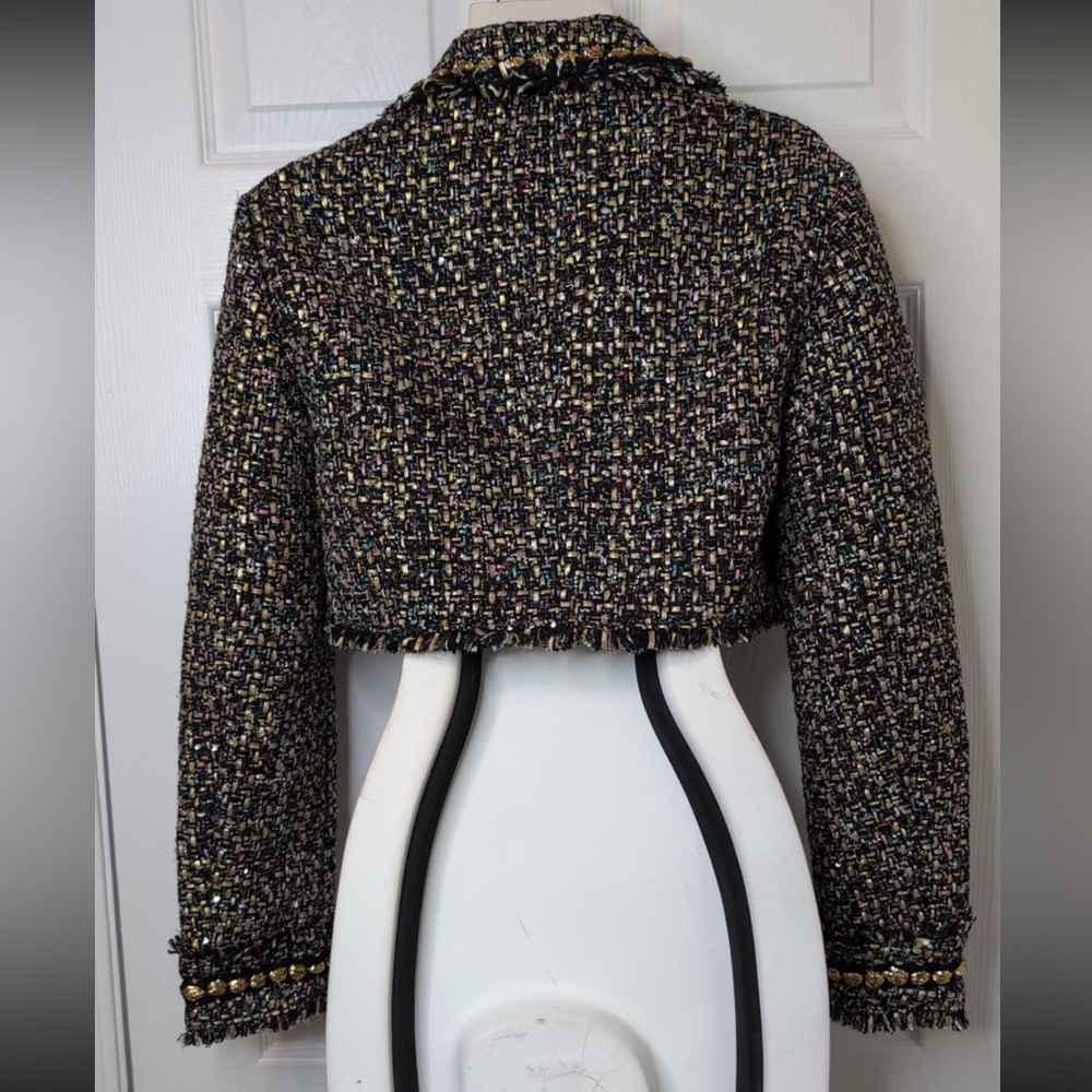 NEW! Cinq a Sept Size 2 'Odette' Cropped Confetti Tweed Jacket, Black Multi - Picture 7 of 9